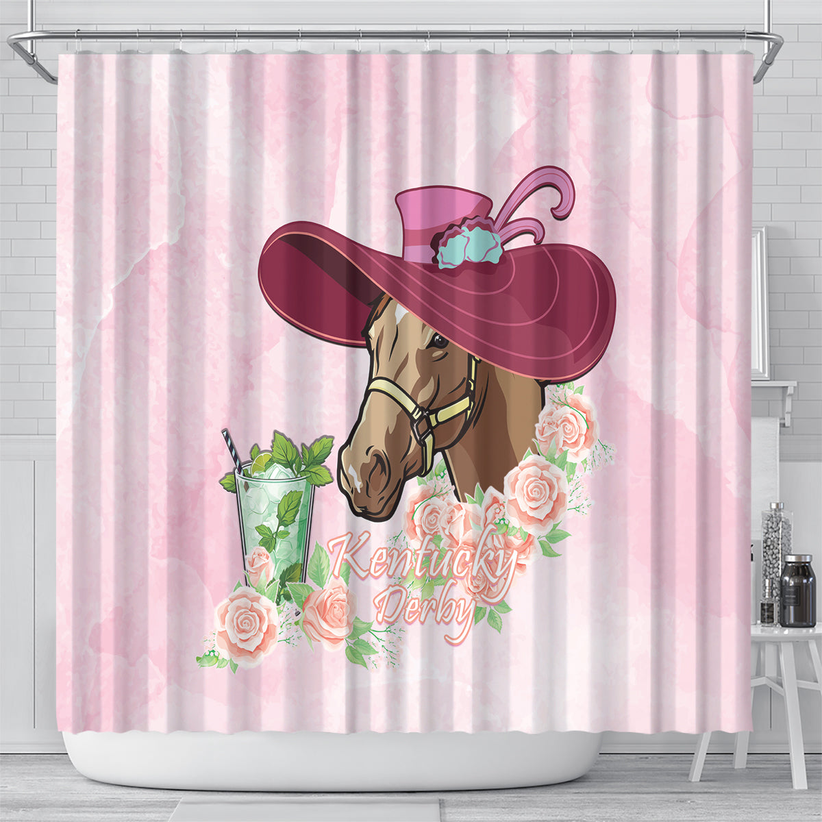Kentucky Horse Racing Shower Curtain Derby Mint Julep With Roses