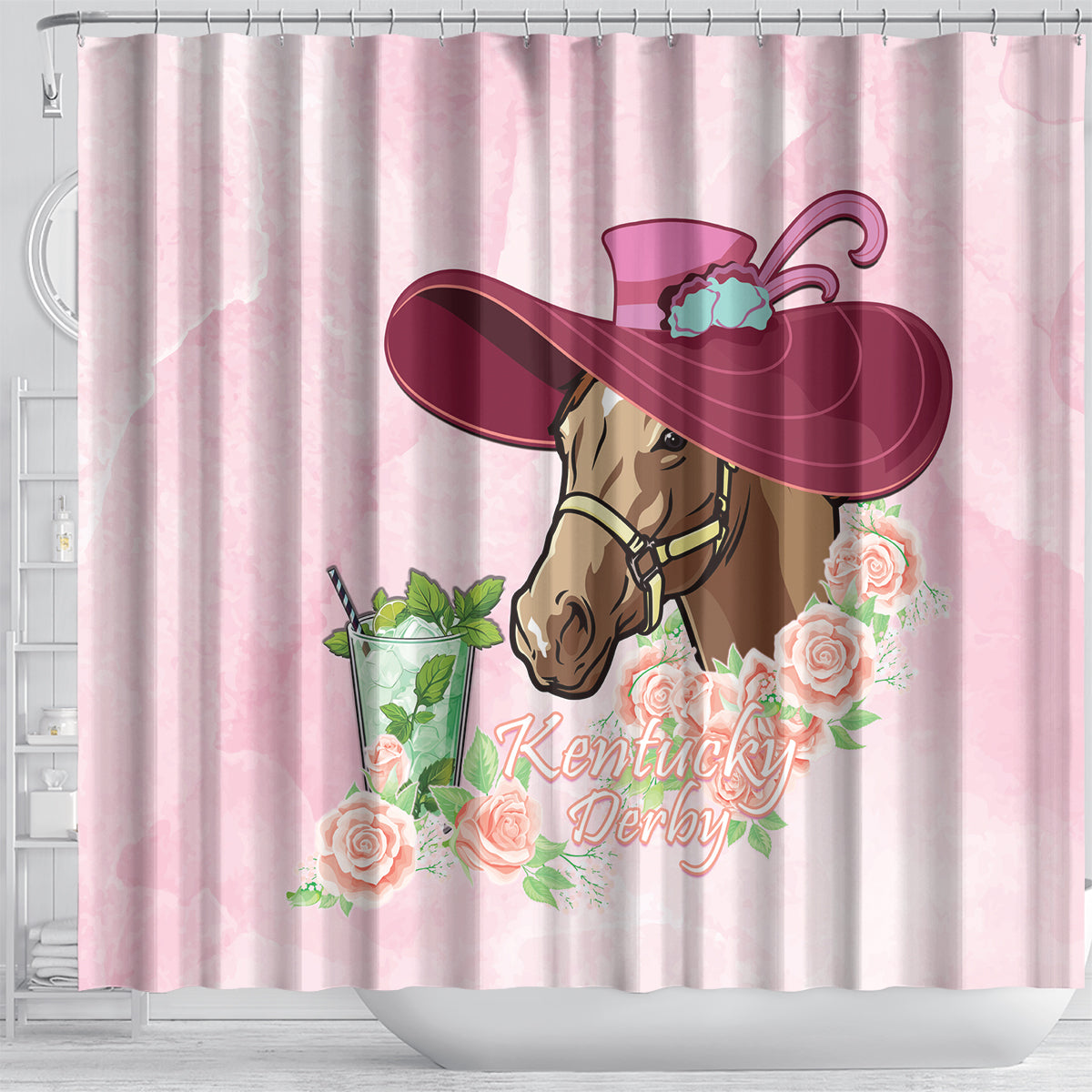 Kentucky Horse Racing Shower Curtain Derby Mint Julep With Roses