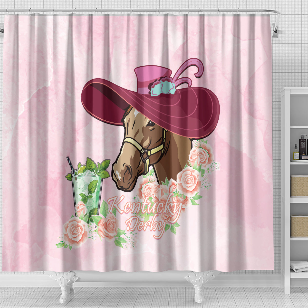 Kentucky Horse Racing Shower Curtain Derby Mint Julep With Roses