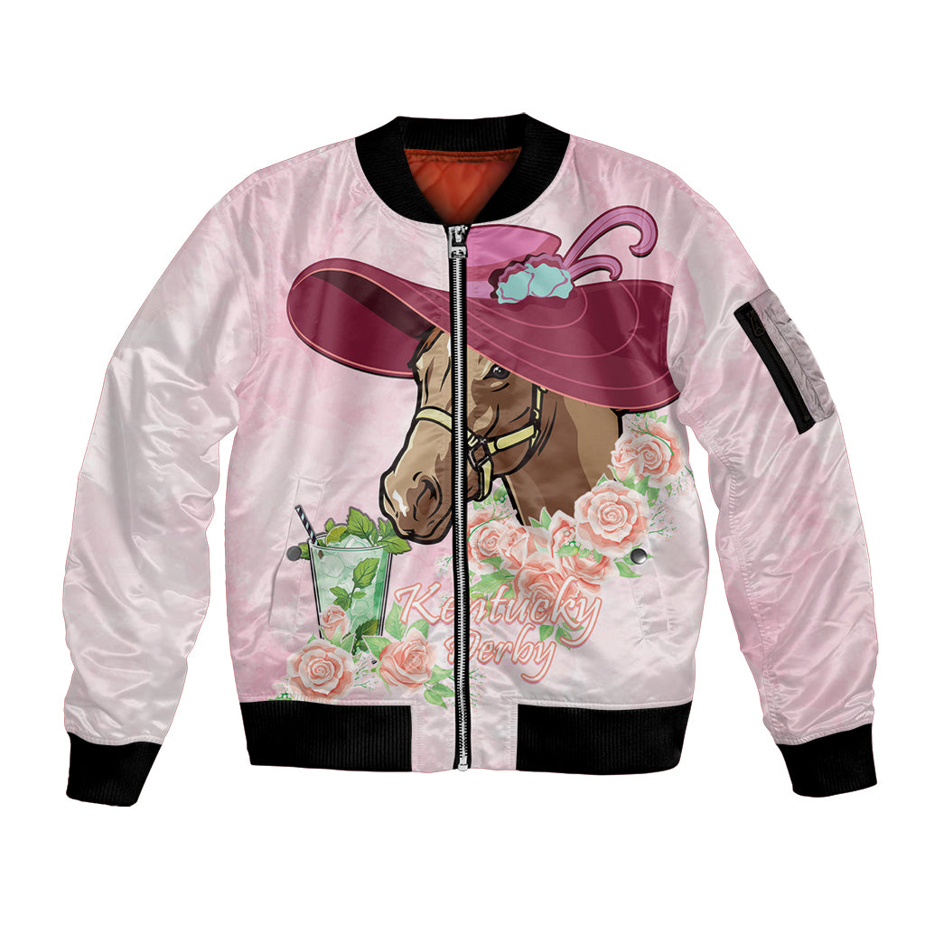 Kentucky Horse Racing Sleeve Zip Bomber Jacket Derby Mint Julep With Roses - Wonder Print Shop