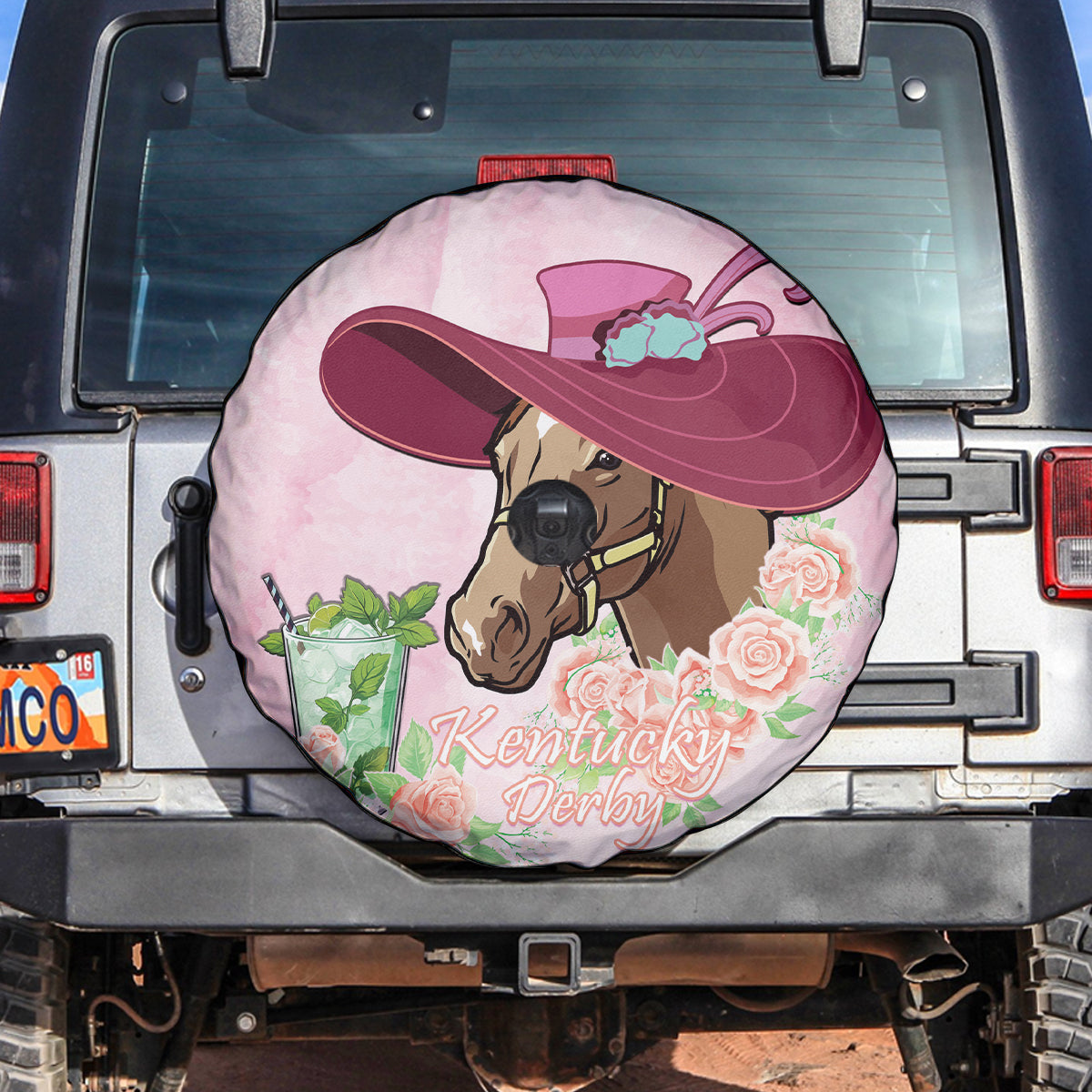 Kentucky Horse Racing Spare Tire Cover Derby Mint Julep With Roses