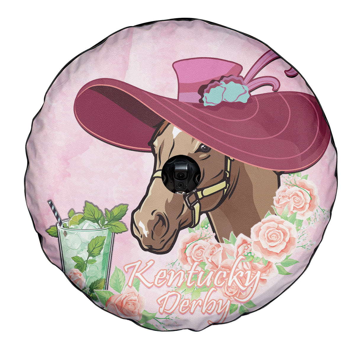 Kentucky Horse Racing Spare Tire Cover Derby Mint Julep With Roses - Wonder Print Shop