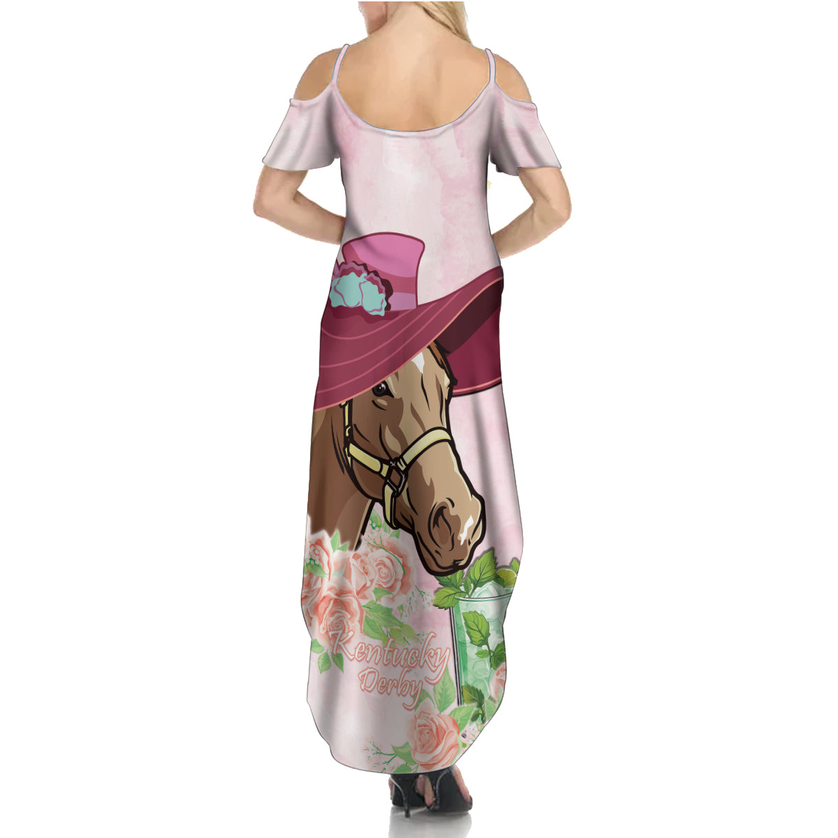 Kentucky Horse Racing Summer Maxi Dress Derby Mint Julep With Roses - Wonder Print Shop