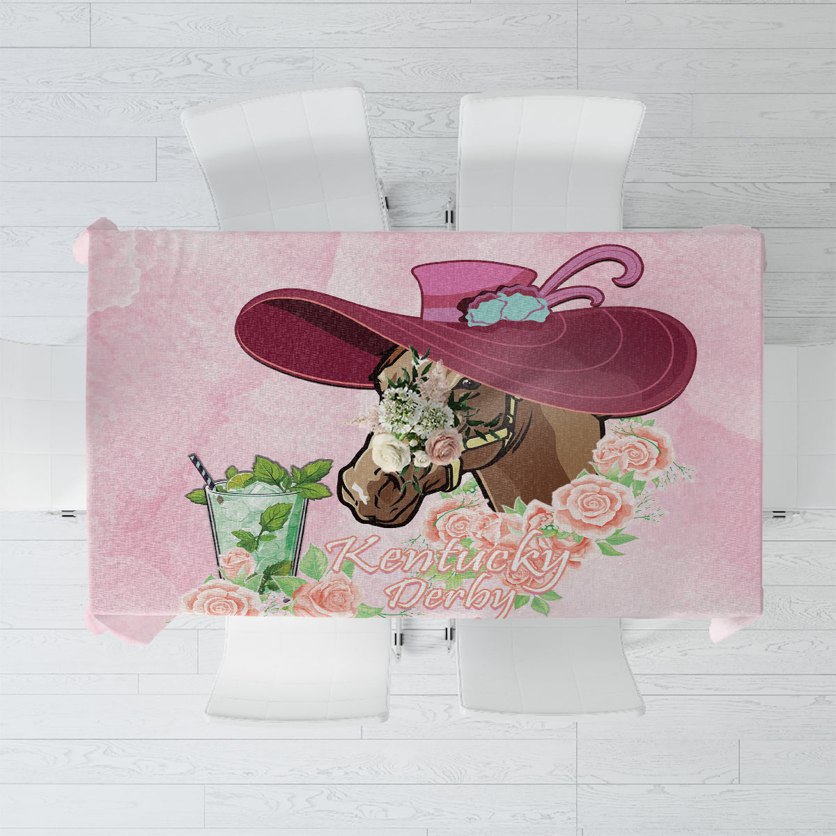 Kentucky Horse Racing Tablecloth Derby Mint Julep With Roses - Wonder Print Shop