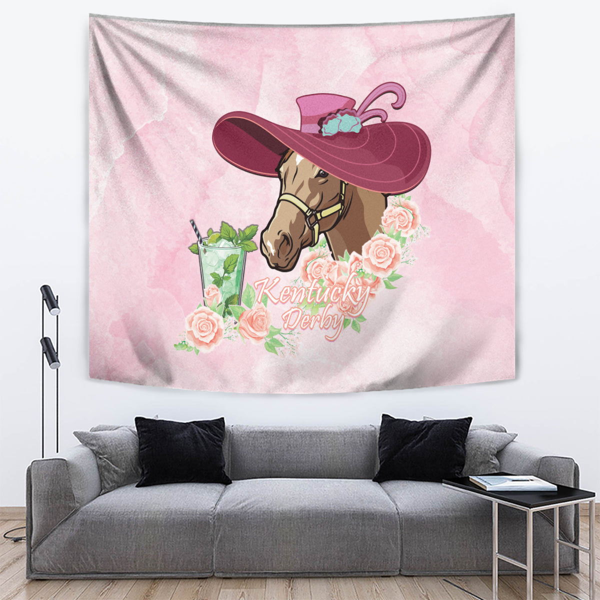 Kentucky Horse Racing Tapestry Derby Mint Julep With Roses