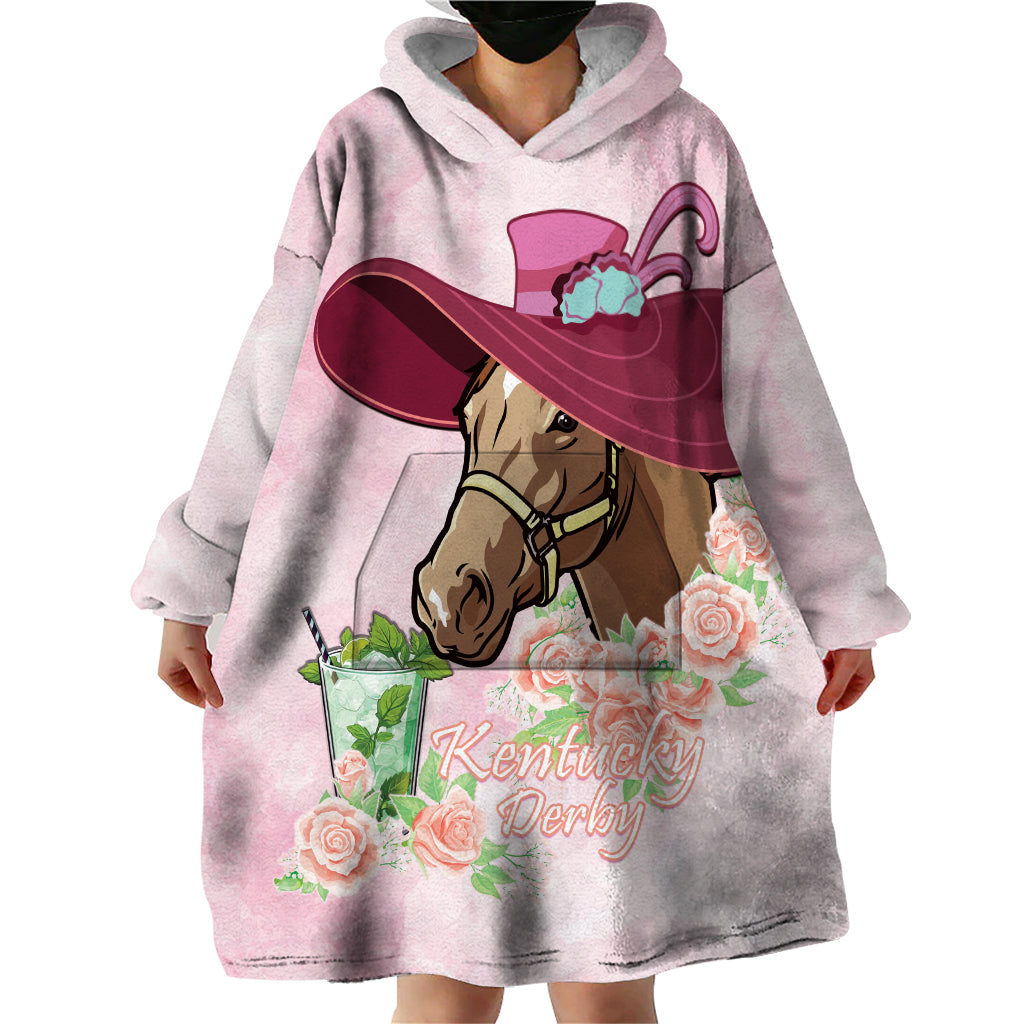 Kentucky Horse Racing Wearable Blanket Hoodie Derby Mint Julep With Roses - Wonder Print Shop