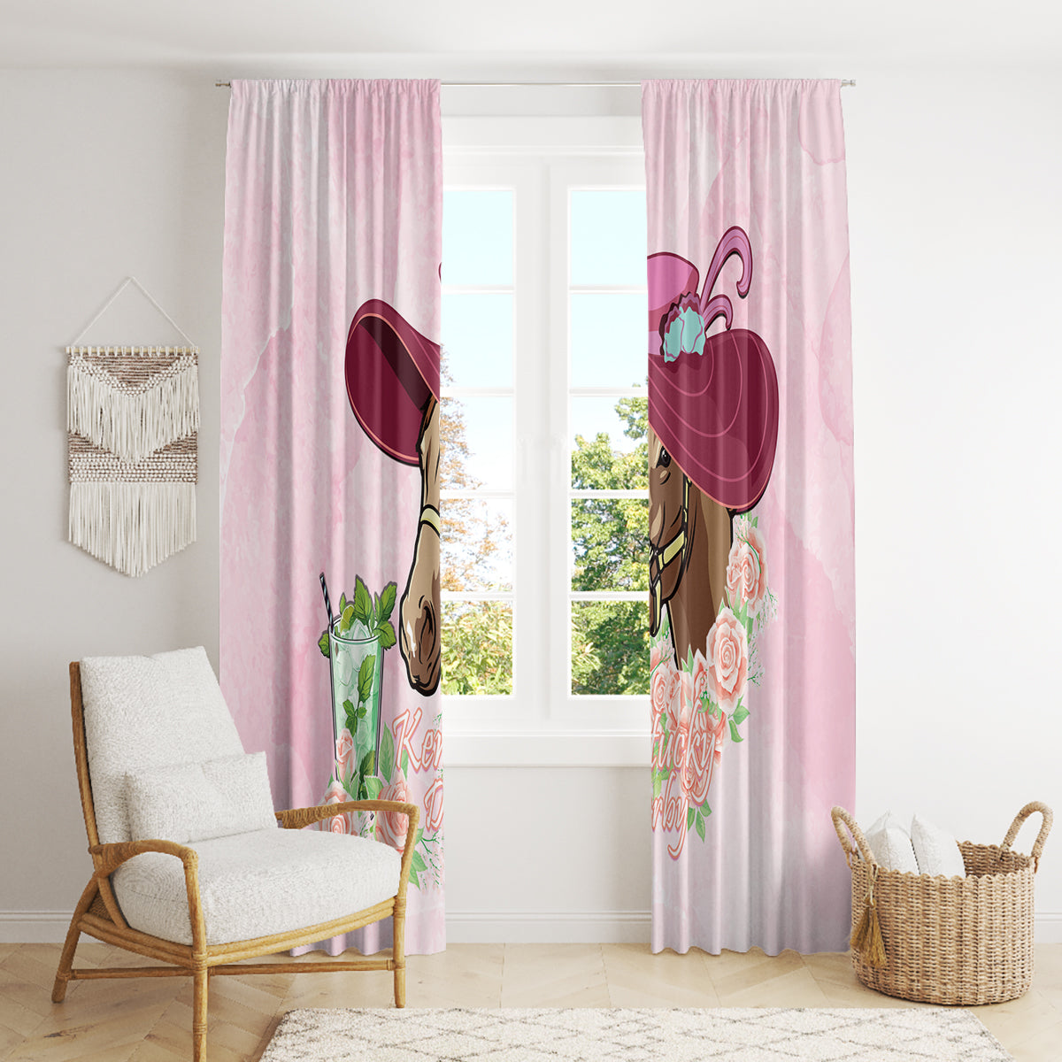 Kentucky Horse Racing Window Curtain Derby Mint Julep With Roses - Wonder Print Shop