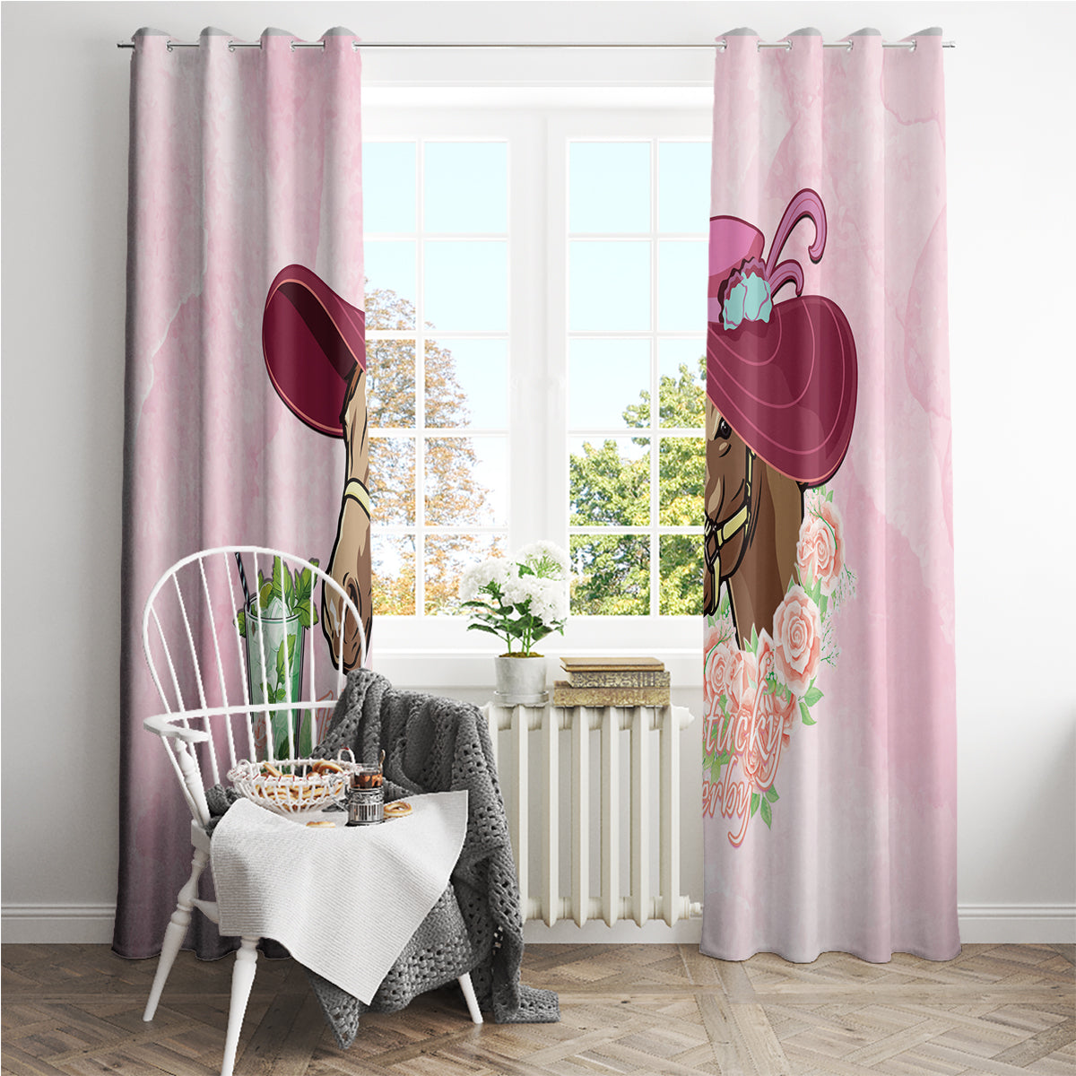 Kentucky Horse Racing Window Curtain Derby Mint Julep With Roses - Wonder Print Shop