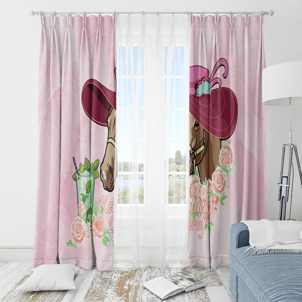 Kentucky Horse Racing Window Curtain Derby Mint Julep With Roses - Wonder Print Shop