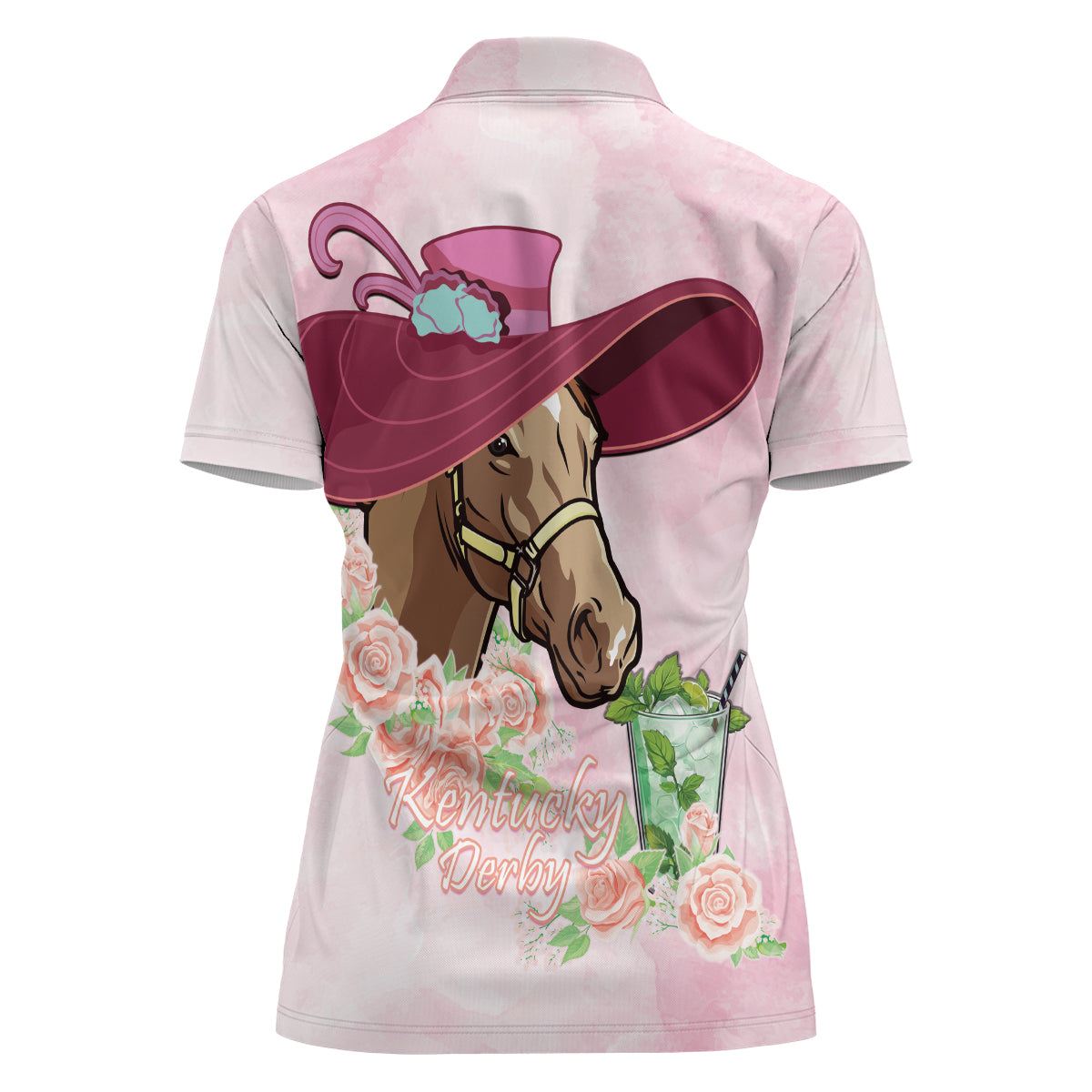 Kentucky Horse Racing Women Polo Shirt Derby Mint Julep With Roses - Wonder Print Shop