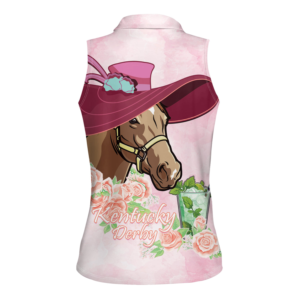 Kentucky Horse Racing Women Sleeveless Polo Shirt Derby Mint Julep With Roses - Wonder Print Shop
