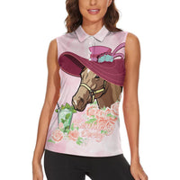 Kentucky Horse Racing Women Sleeveless Polo Shirt Derby Mint Julep With Roses - Wonder Print Shop
