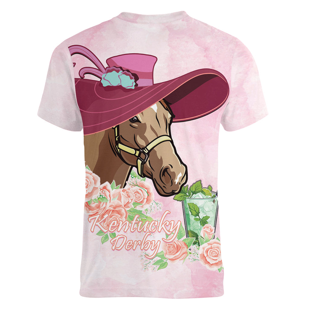 Kentucky Horse Racing Women V-Neck T-Shirt Derby Mint Julep With Roses - Wonder Print Shop