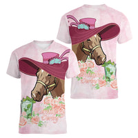 Kentucky Horse Racing Women V-Neck T-Shirt Derby Mint Julep With Roses - Wonder Print Shop