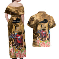 Kentucky Horse Racing Couples Matching Off Shoulder Maxi Dress and Hawaiian Shirt 151st Anniversary Race For The Roses LT14