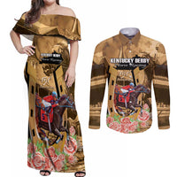 Kentucky Horse Racing Couples Matching Off Shoulder Maxi Dress and Long Sleeve Button Shirt 151st Anniversary Race For The Roses LT14