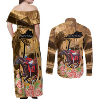 Kentucky Horse Racing Couples Matching Off Shoulder Maxi Dress and Long Sleeve Button Shirt 151st Anniversary Race For The Roses LT14