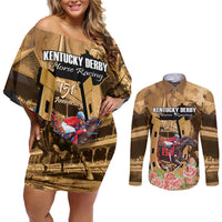 Kentucky Horse Racing Couples Matching Off Shoulder Short Dress and Long Sleeve Button Shirt 151st Anniversary Race For The Roses LT14
