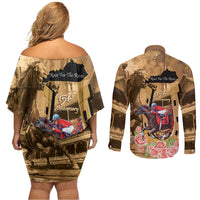 Kentucky Horse Racing Couples Matching Off Shoulder Short Dress and Long Sleeve Button Shirt 151st Anniversary Race For The Roses LT14