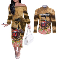 Kentucky Horse Racing Couples Matching Off The Shoulder Long Sleeve Dress and Long Sleeve Button Shirt 151st Anniversary Race For The Roses LT14