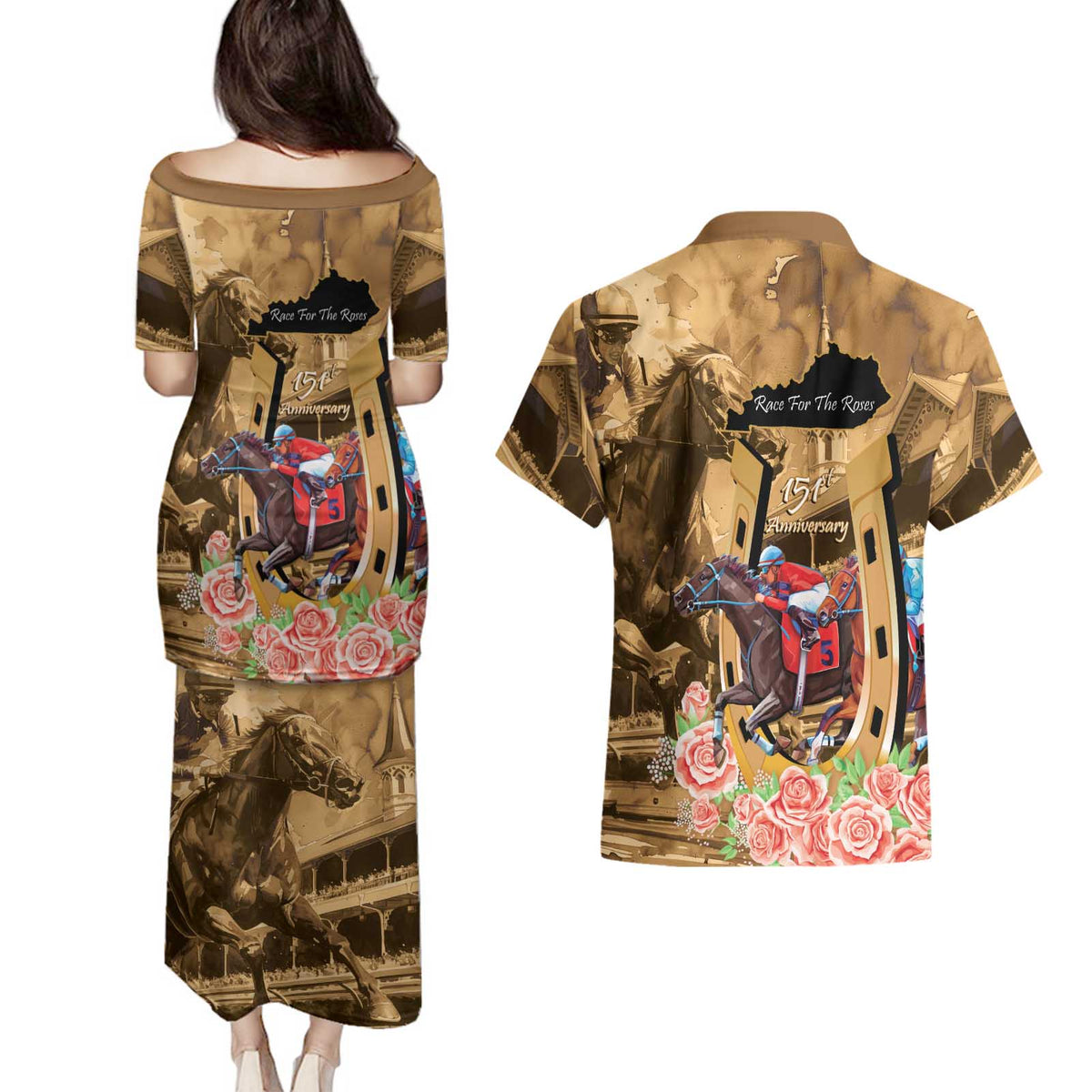 Kentucky Horse Racing Couples Matching Puletasi and Hawaiian Shirt 151st Anniversary Race For The Roses LT14