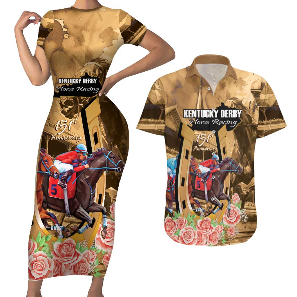 Kentucky Horse Racing Couples Matching Short Sleeve Bodycon Dress and Hawaiian Shirt 151st Anniversary Race For The Roses LT14