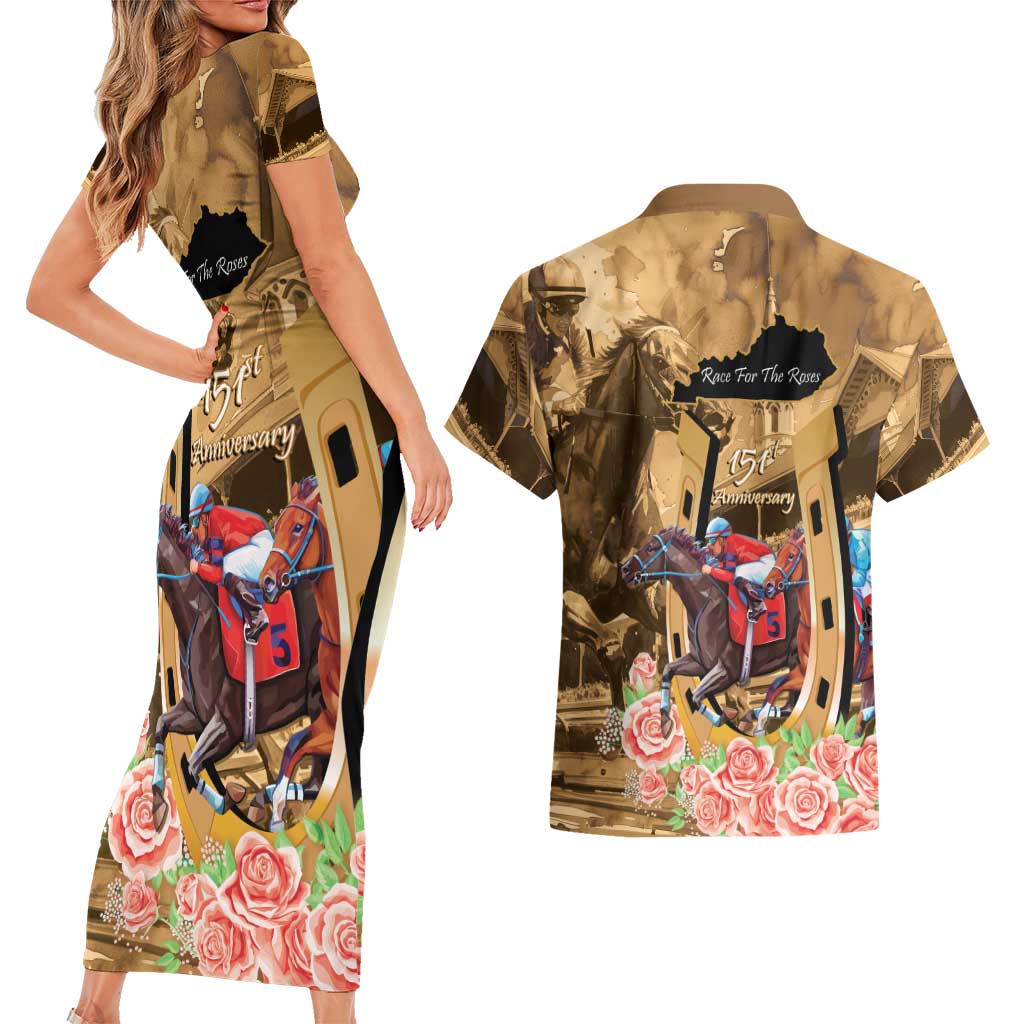 Kentucky Horse Racing Couples Matching Short Sleeve Bodycon Dress and Hawaiian Shirt 151st Anniversary Race For The Roses LT14