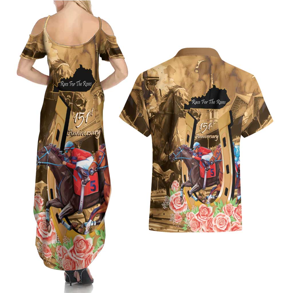 Kentucky Horse Racing Couples Matching Summer Maxi Dress and Hawaiian Shirt 151st Anniversary Race For The Roses LT14