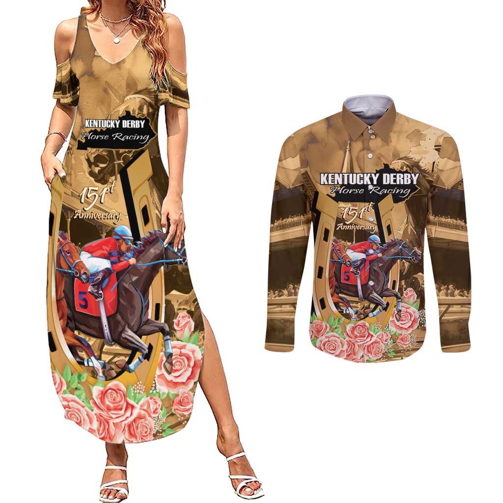 Kentucky Horse Racing Couples Matching Summer Maxi Dress and Long Sleeve Button Shirt 151st Anniversary Race For The Roses LT14