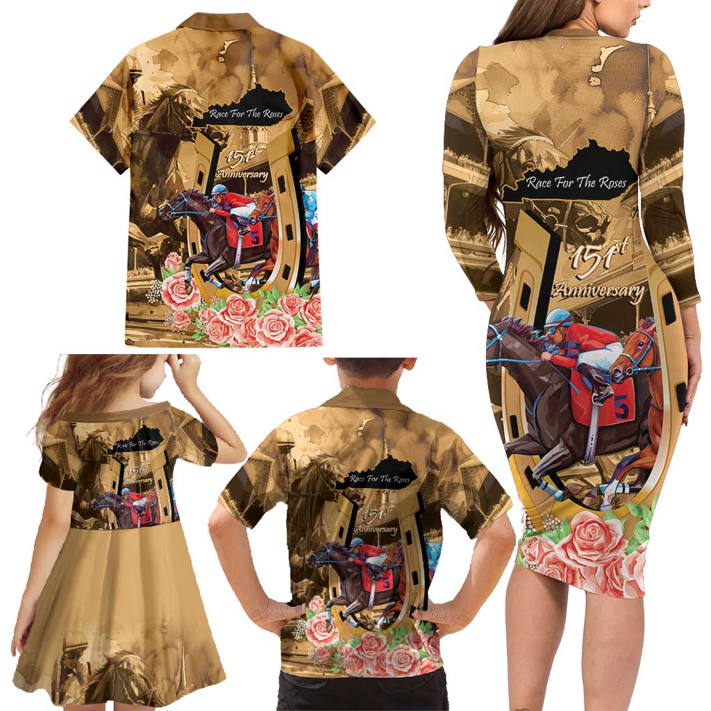 Kentucky Horse Racing Family Matching Long Sleeve Bodycon Dress and Hawaiian Shirt 151st Anniversary Race For The Roses LT14