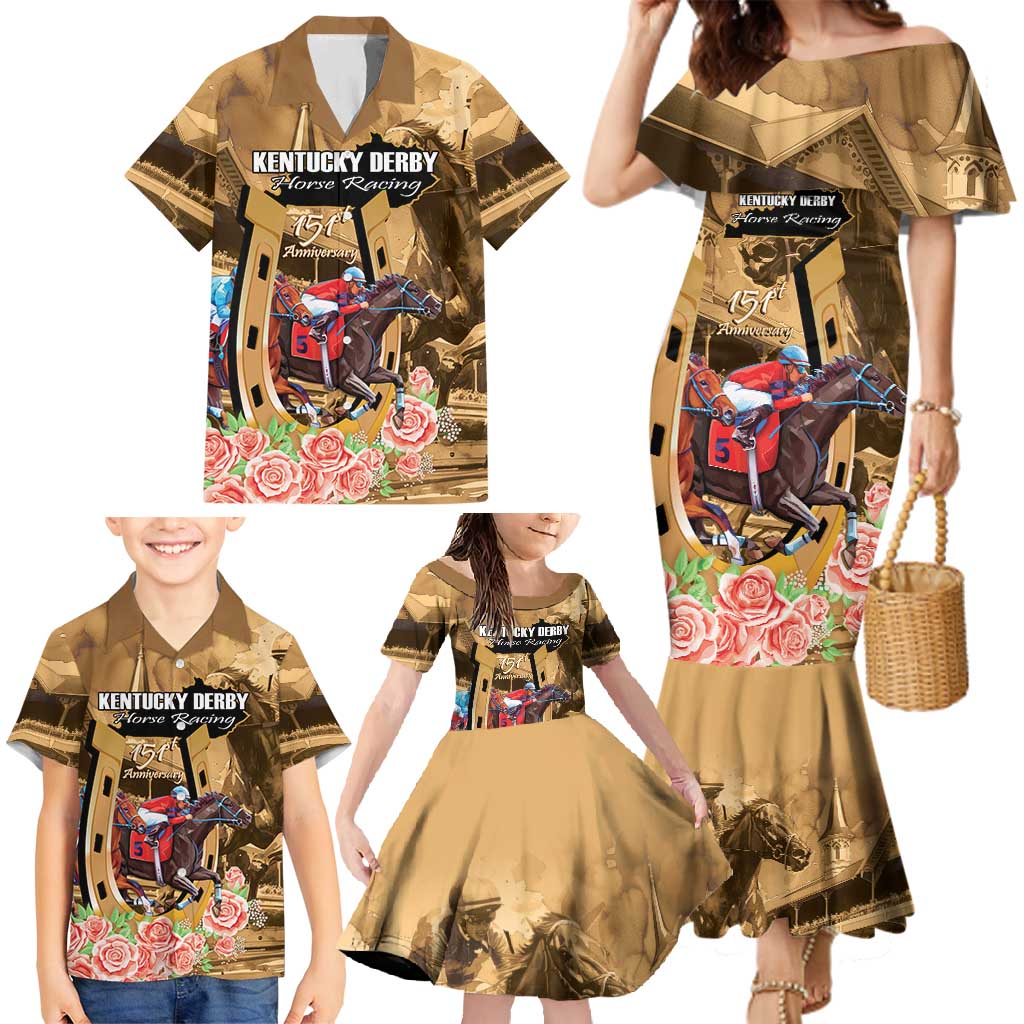 Kentucky Horse Racing Family Matching Mermaid Dress and Hawaiian Shirt 151st Anniversary Race For The Roses LT14