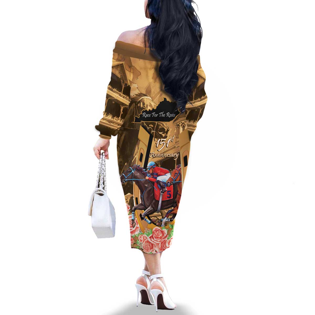 Kentucky Horse Racing Family Matching Off The Shoulder Long Sleeve Dress and Hawaiian Shirt 151st Anniversary Race For The Roses LT14