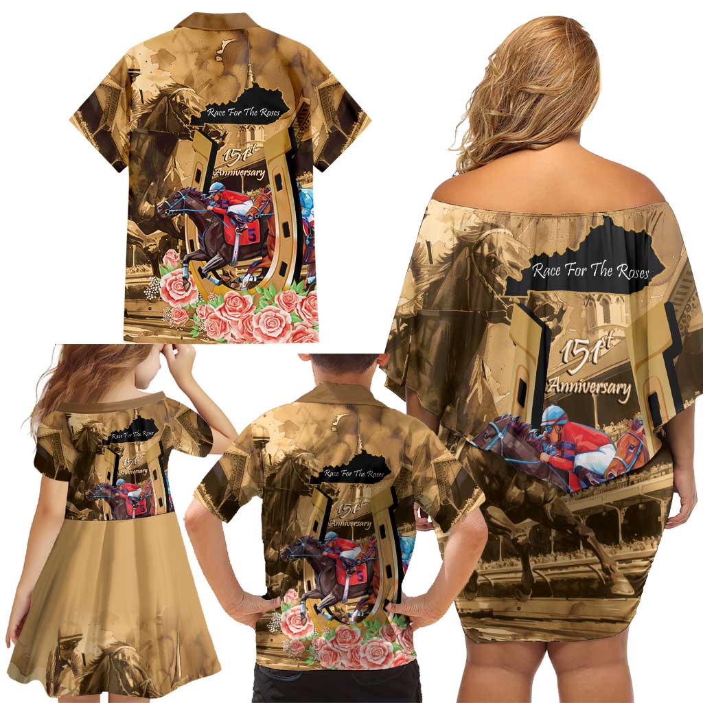 Kentucky Horse Racing Family Matching Off Shoulder Short Dress and Hawaiian Shirt 151st Anniversary Race For The Roses LT14