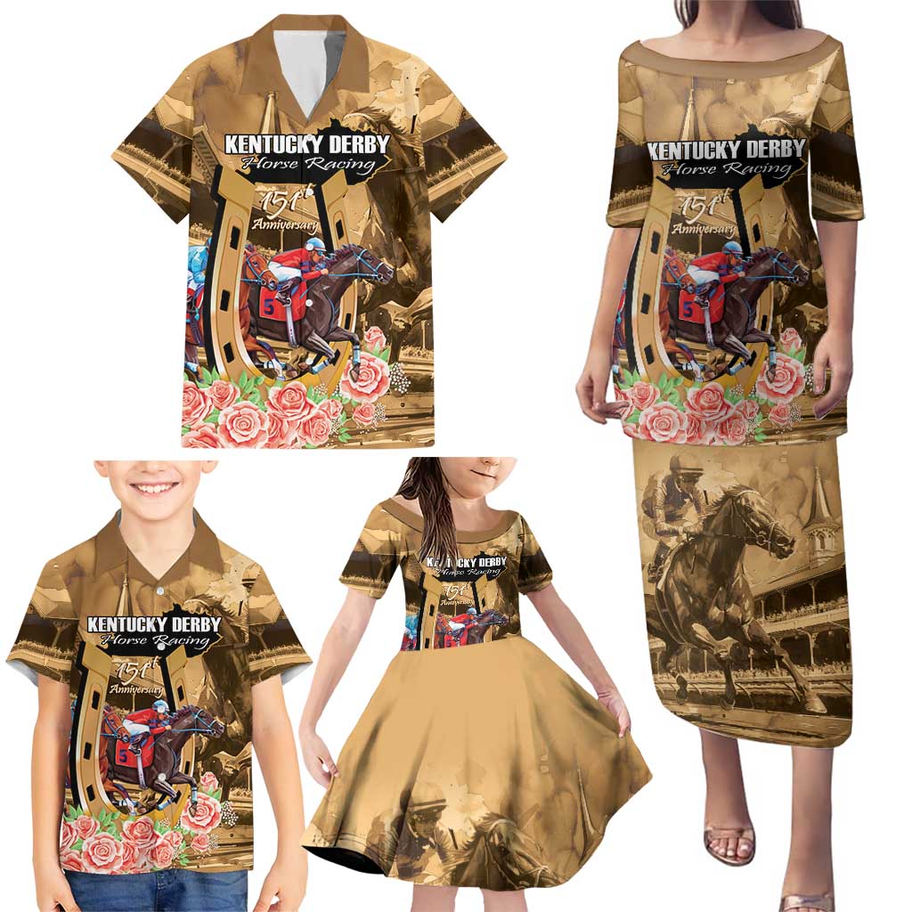 Kentucky Horse Racing Family Matching Puletasi and Hawaiian Shirt 151st Anniversary Race For The Roses LT14