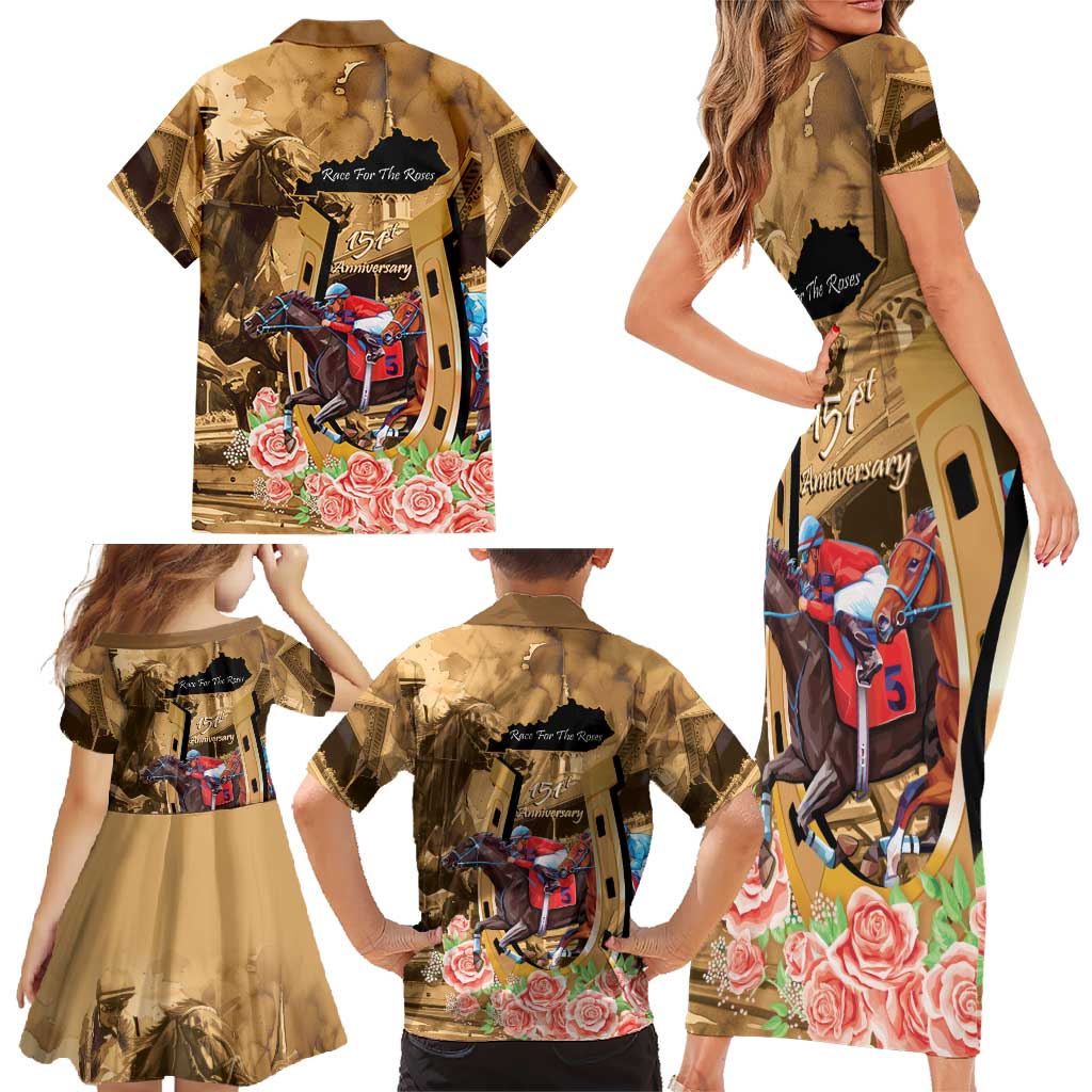 Kentucky Horse Racing Family Matching Short Sleeve Bodycon Dress and Hawaiian Shirt 151st Anniversary Race For The Roses LT14