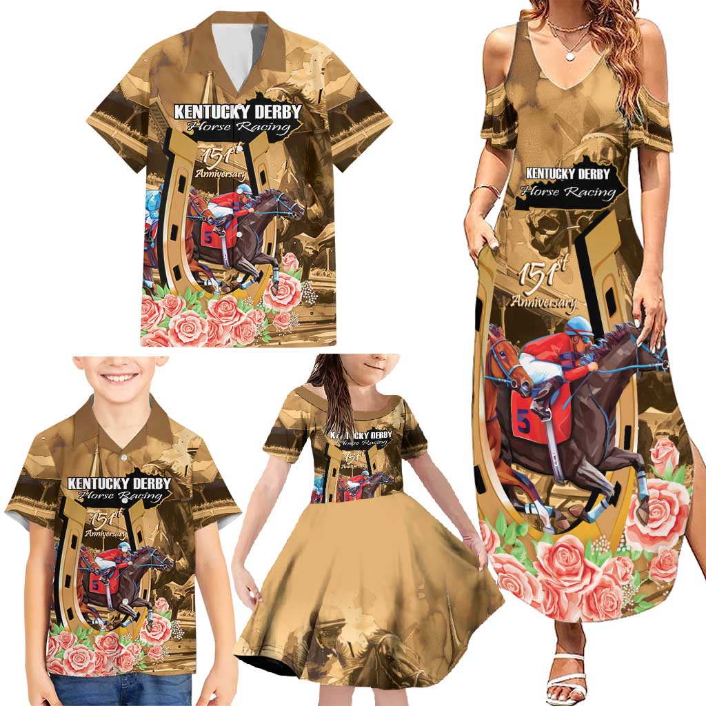 Kentucky Horse Racing Family Matching Summer Maxi Dress and Hawaiian Shirt 151st Anniversary Race For The Roses LT14