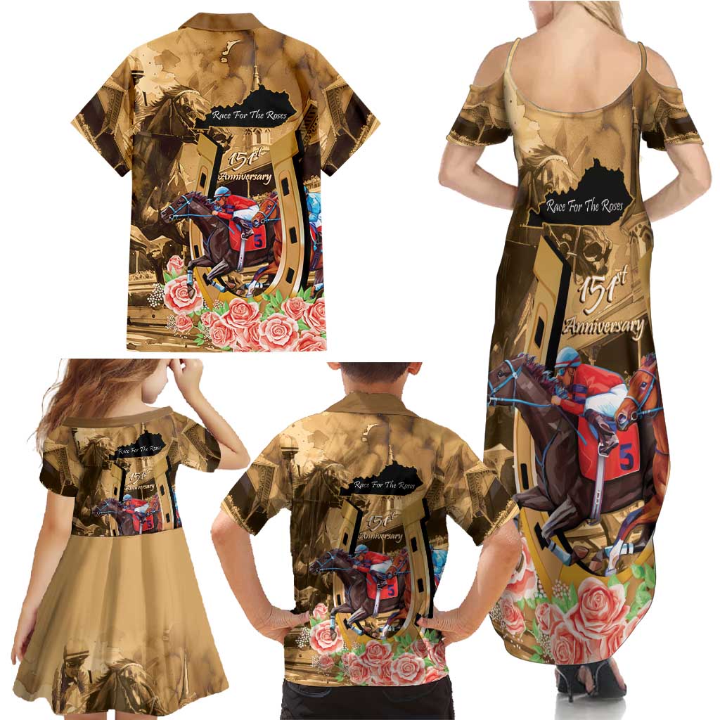 Kentucky Horse Racing Family Matching Summer Maxi Dress and Hawaiian Shirt 151st Anniversary Race For The Roses LT14