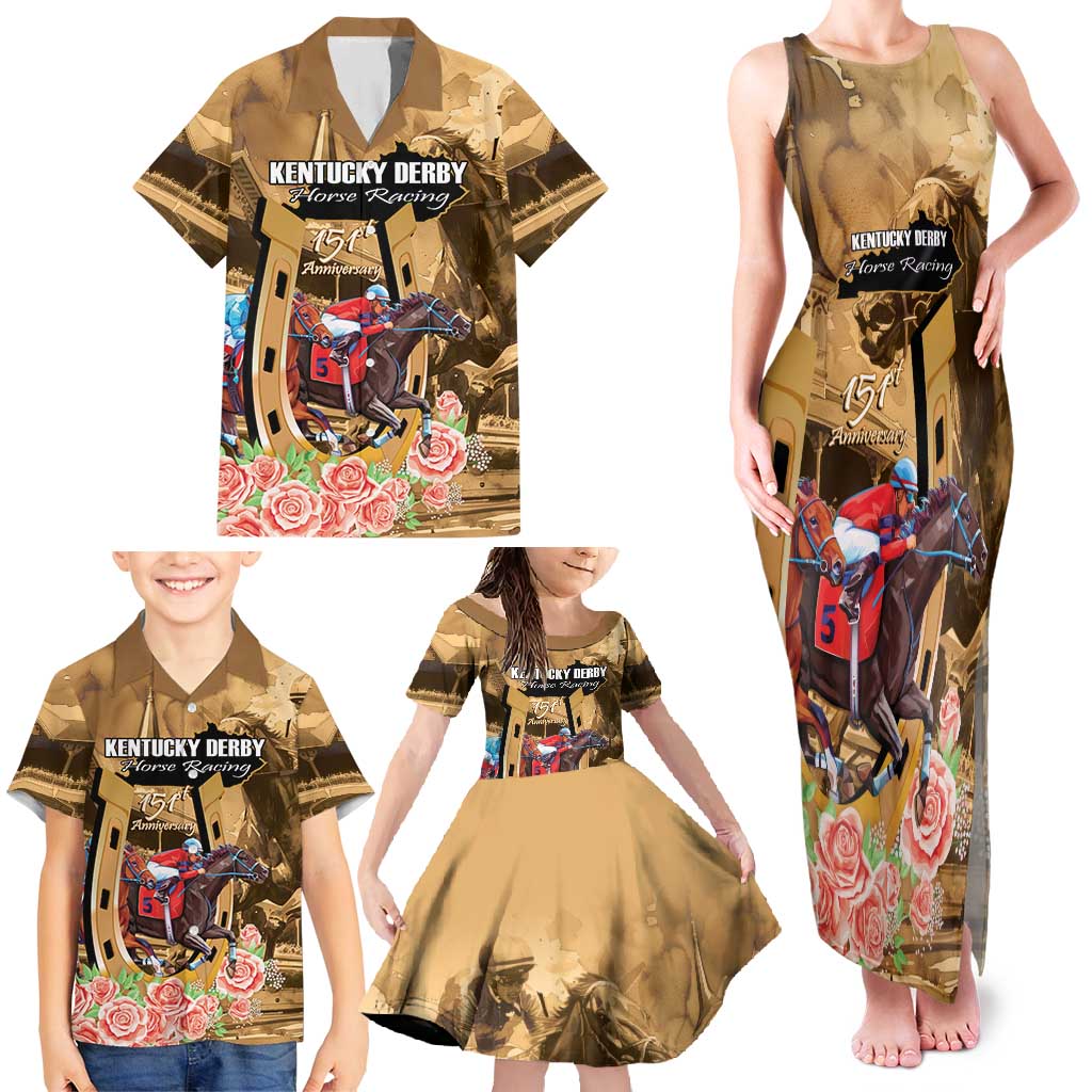 Kentucky Horse Racing Family Matching Tank Maxi Dress and Hawaiian Shirt 151st Anniversary Race For The Roses LT14