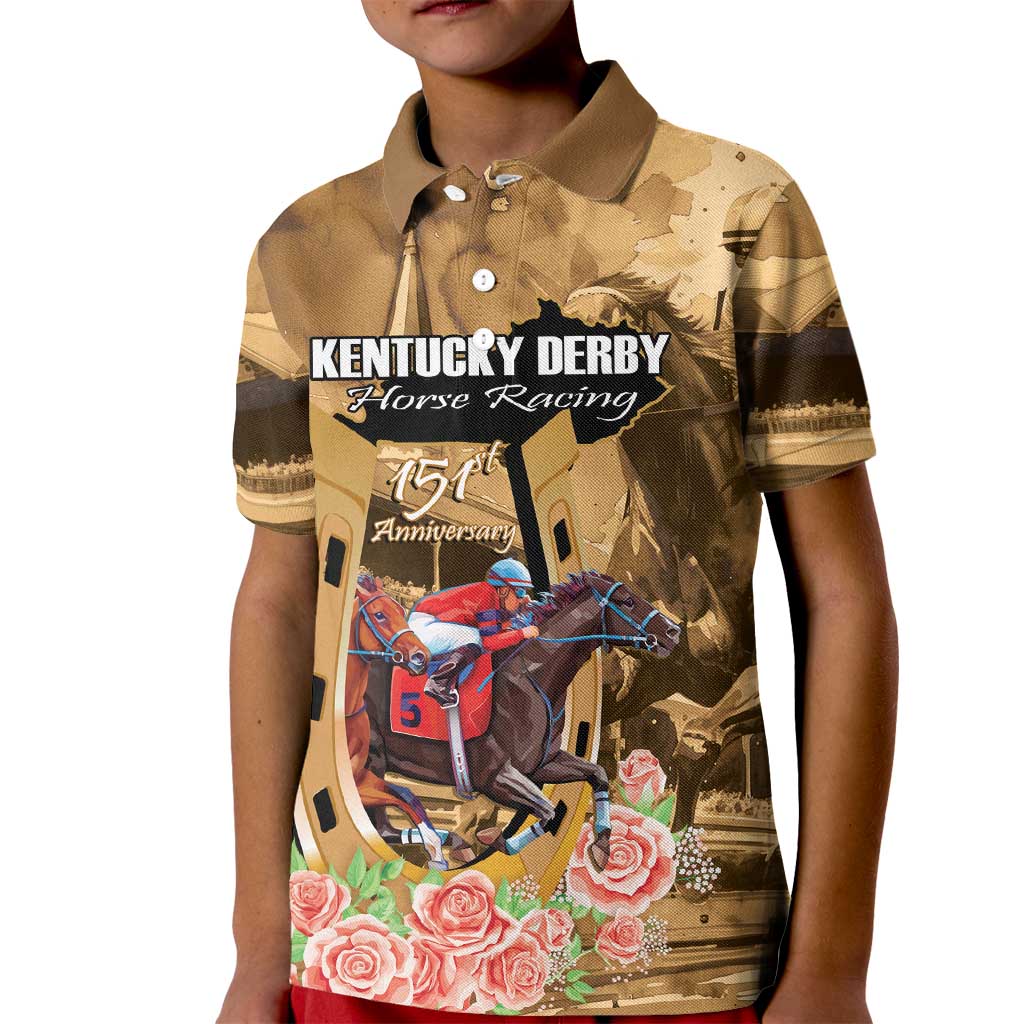 Kentucky Horse Racing Kid Polo Shirt 151st Anniversary Race For The Roses LT14