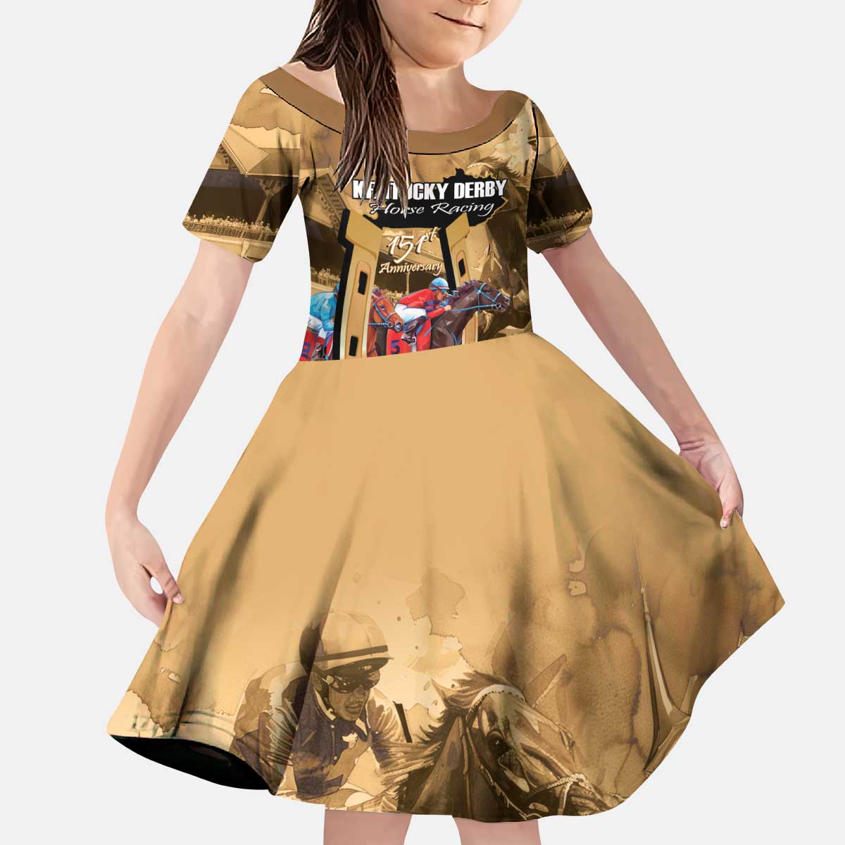 Kentucky Horse Racing Kid Short Sleeve Dress 151st Anniversary Race For The Roses LT14