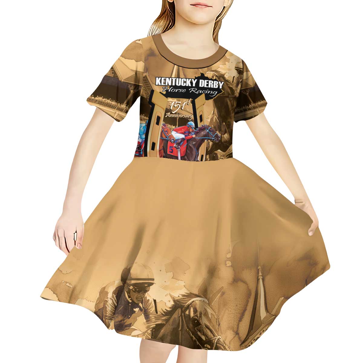 Kentucky Horse Racing Kid Short Sleeve Dress 151st Anniversary Race For The Roses LT14
