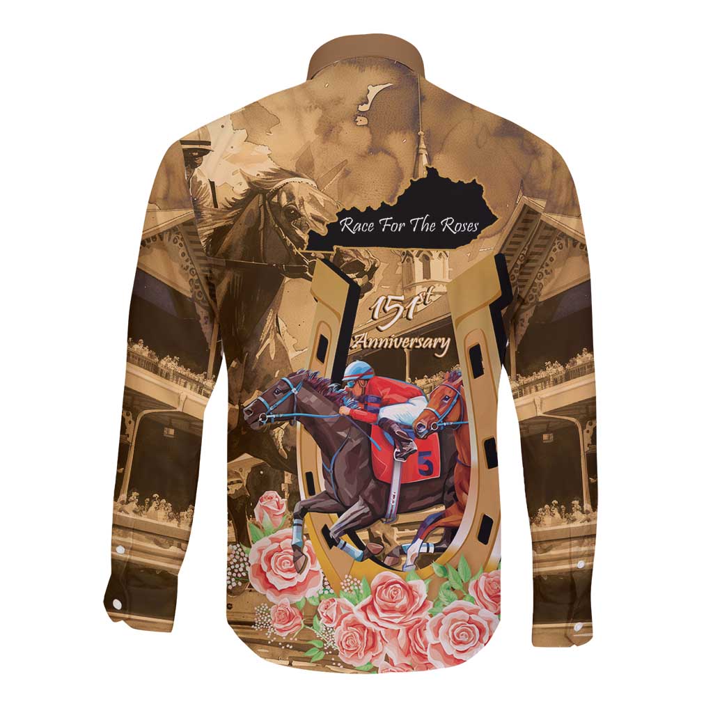 Kentucky Horse Racing Long Sleeve Button Shirt 151st Anniversary Race For The Roses LT14