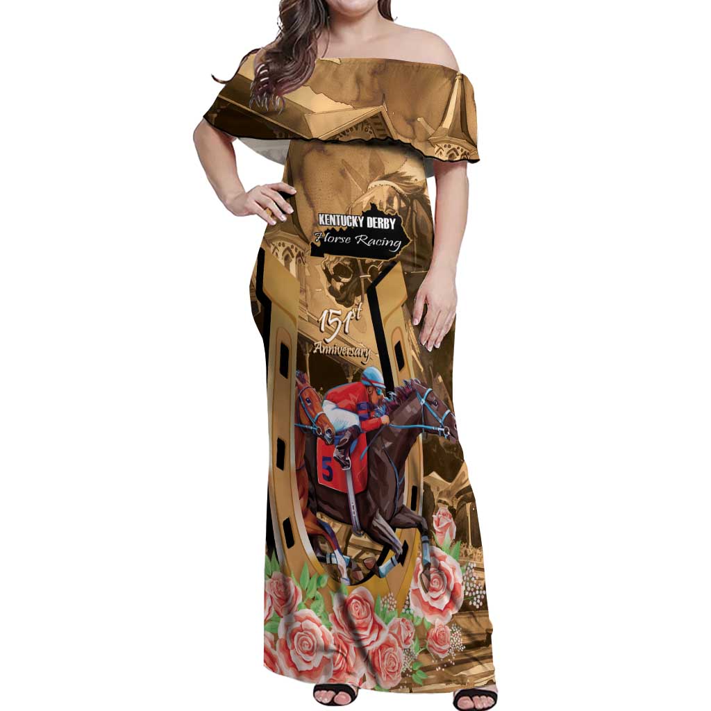 Kentucky Horse Racing Off Shoulder Maxi Dress 151st Anniversary Race For The Roses LT14