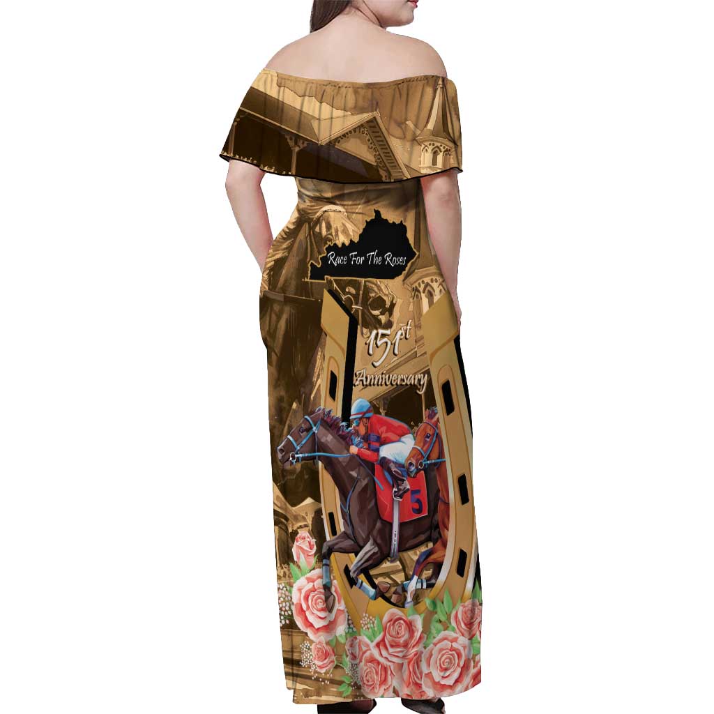 Kentucky Horse Racing Off Shoulder Maxi Dress 151st Anniversary Race For The Roses LT14