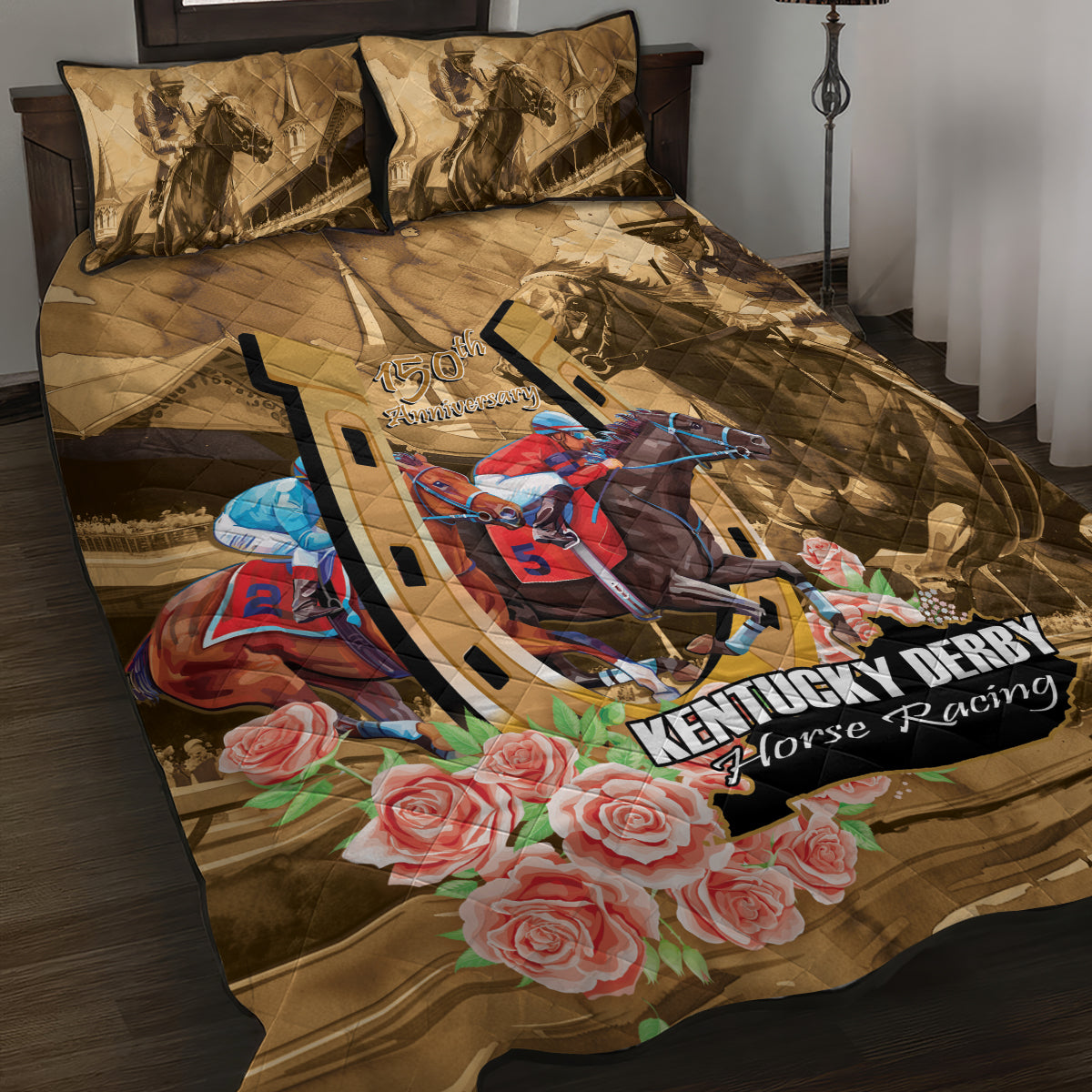 Kentucky Horse Racing Quilt Bed Set 150th Anniversary Race For The Roses