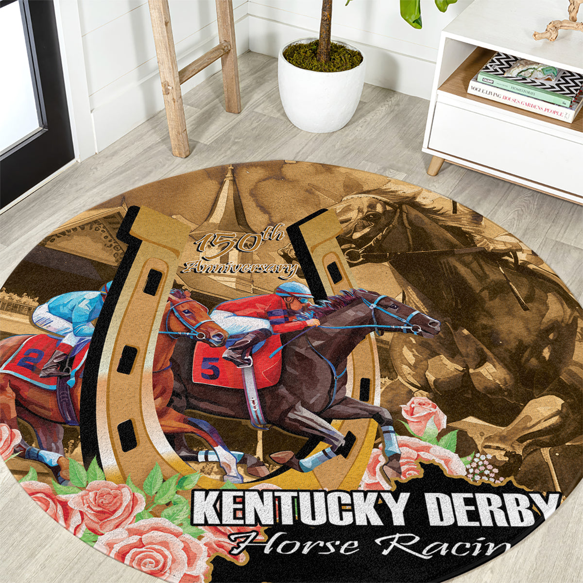 Kentucky Horse Racing Round Carpet 150th Anniversary Race For The Roses
