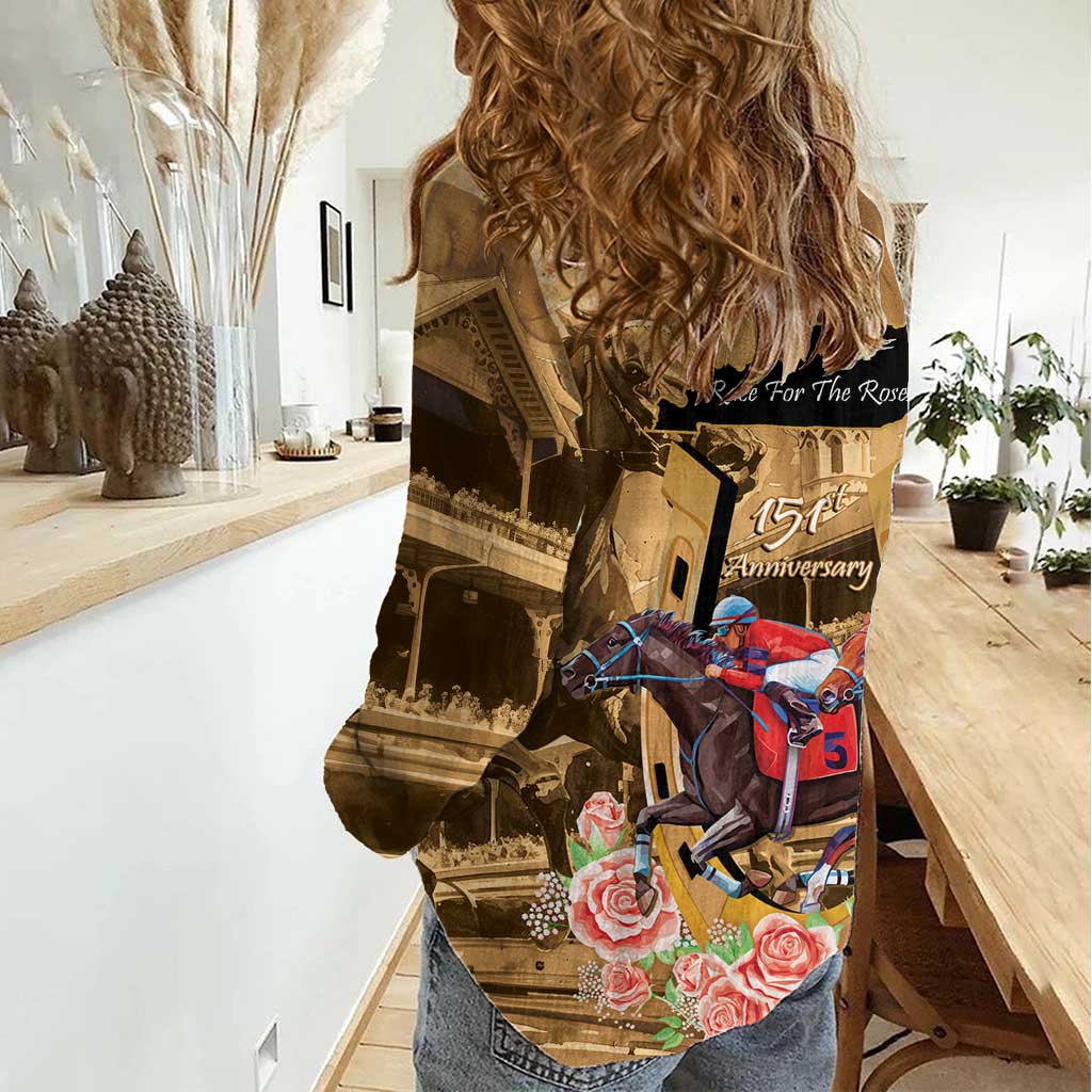 Kentucky Horse Racing Women Casual Shirt 151st Anniversary Race For The Roses LT14