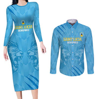 Custom Saint Lucia Cricket Couples Matching Long Sleeve Bodycon Dress and Long Sleeve Button Shirt Go Champions Beinspired