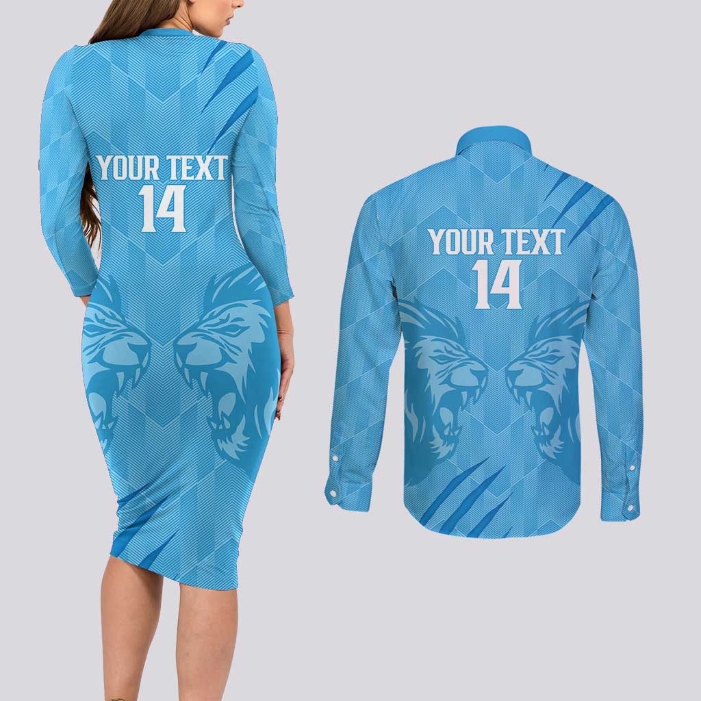 Custom Saint Lucia Cricket Couples Matching Long Sleeve Bodycon Dress and Long Sleeve Button Shirt Go Champions Beinspired