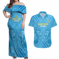 Custom Saint Lucia Cricket Couples Matching Off Shoulder Maxi Dress and Hawaiian Shirt Go Champions Beinspired